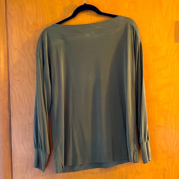 Loft Olive Green Puffy Sleeve Shirt, Women’s Size Medium - Picture 2 of 7